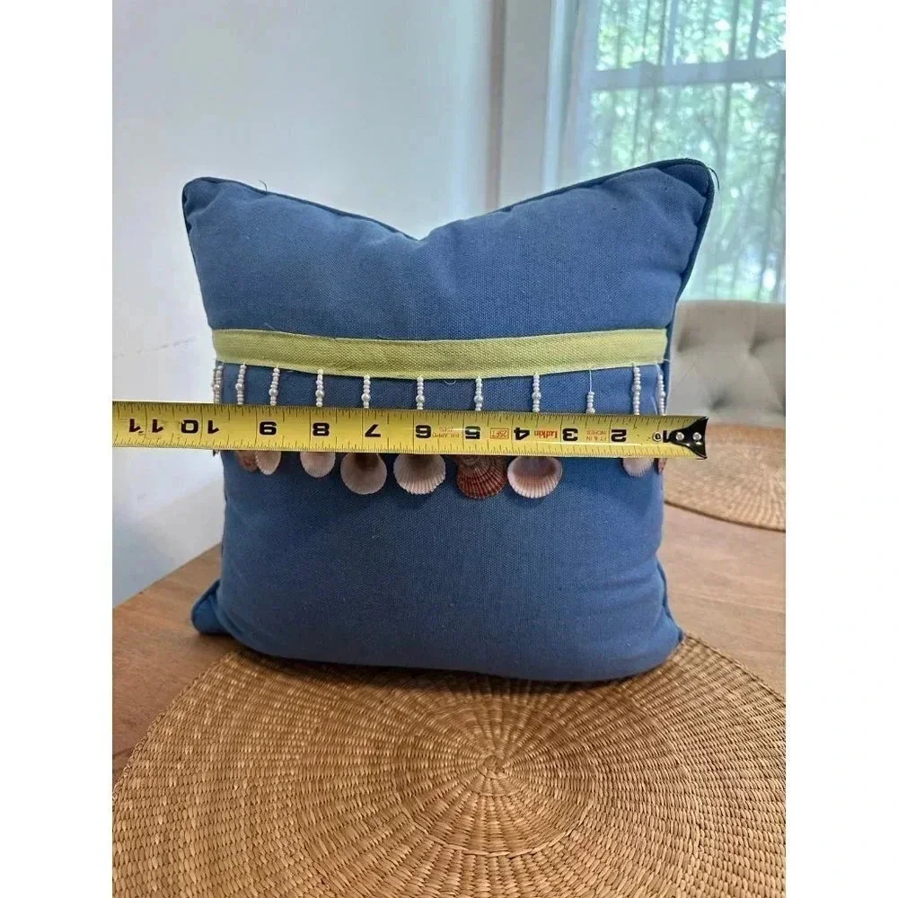 11” Blue Seashell Throw Pillow